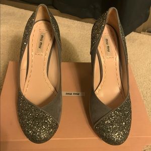 Suede and Glitter Miu Miu heels